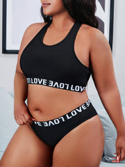 Ribbed Letter Tape Halter Bra & Panty Set
