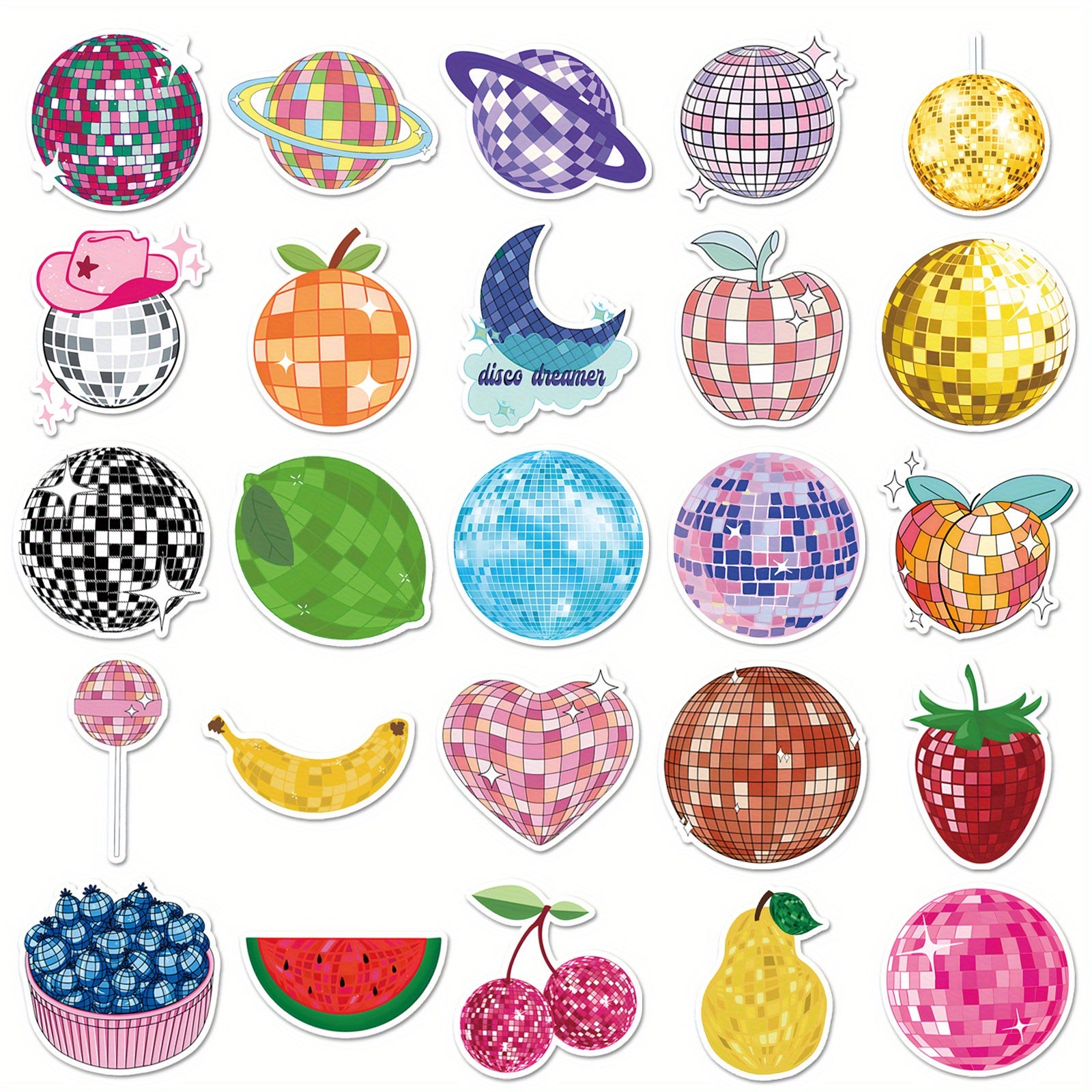 50pcs Disco Party Cartoon Graffiti Stickers Love & Peace Theme for Water Bottles