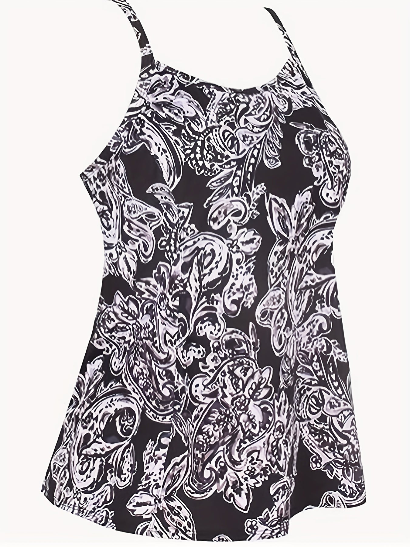 Paisley Print Tankini Set Women's Round Neck Cami Top & Shorts Swimsui