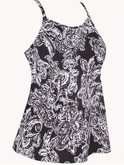 Paisley Print Tankini Set Women's Round Neck Cami Top & Shorts Swimsui