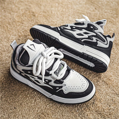 Men's B Letter Chunky Sneakers Lace Up Skate Shoes