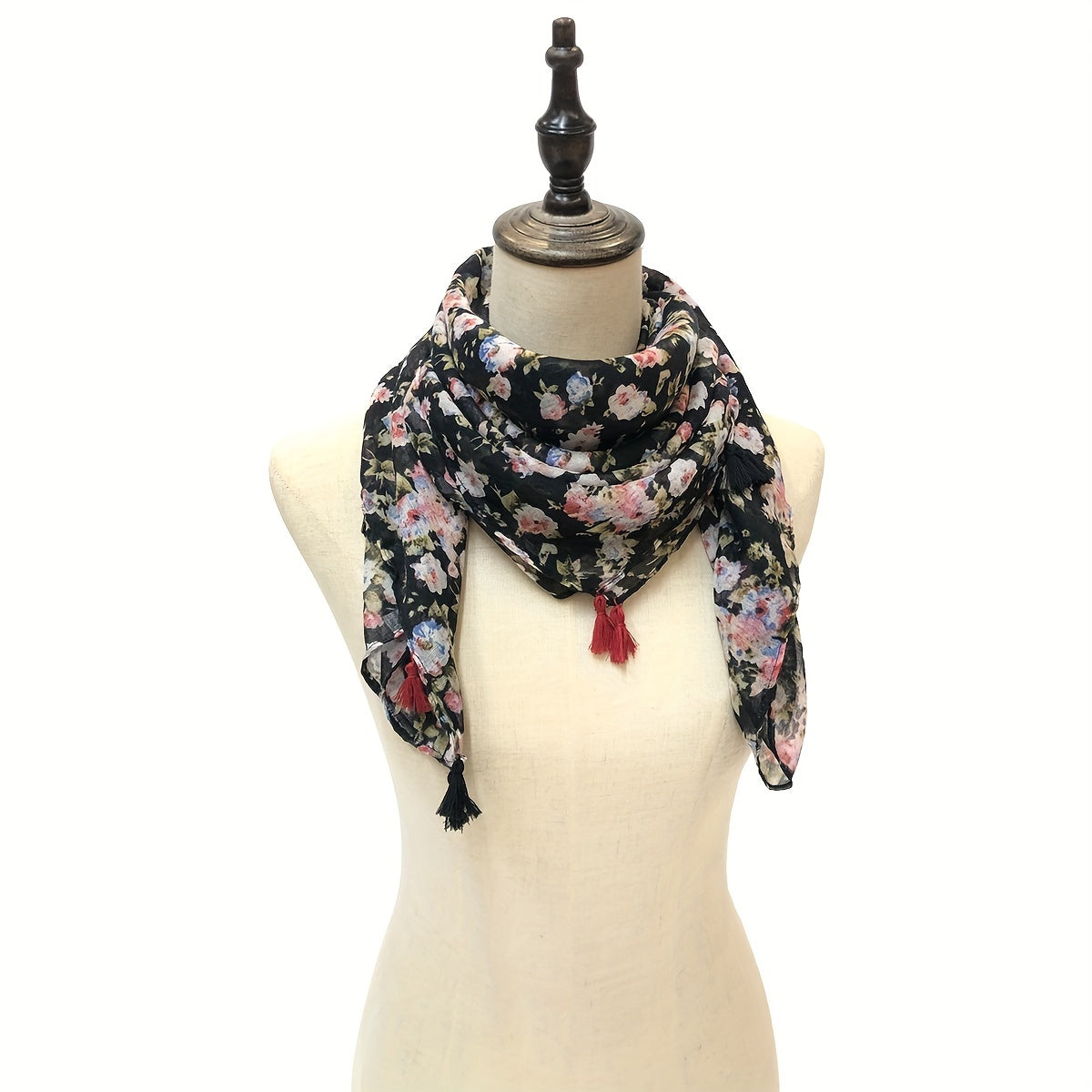 Boho Floral Tassel Scarf Vintage Shawl Windproof Head Wrap