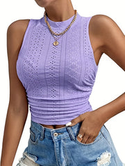 Eyelet Mock Neck Tank Top Sleeveless Summer Casual Top