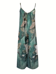 Vintage Floral Print V Neck Wide Leg Jumpsuit