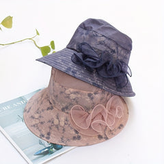 Flower Decor Gauze Bucket Hat Embroidery Basin Hat Casual Fisherman Cap