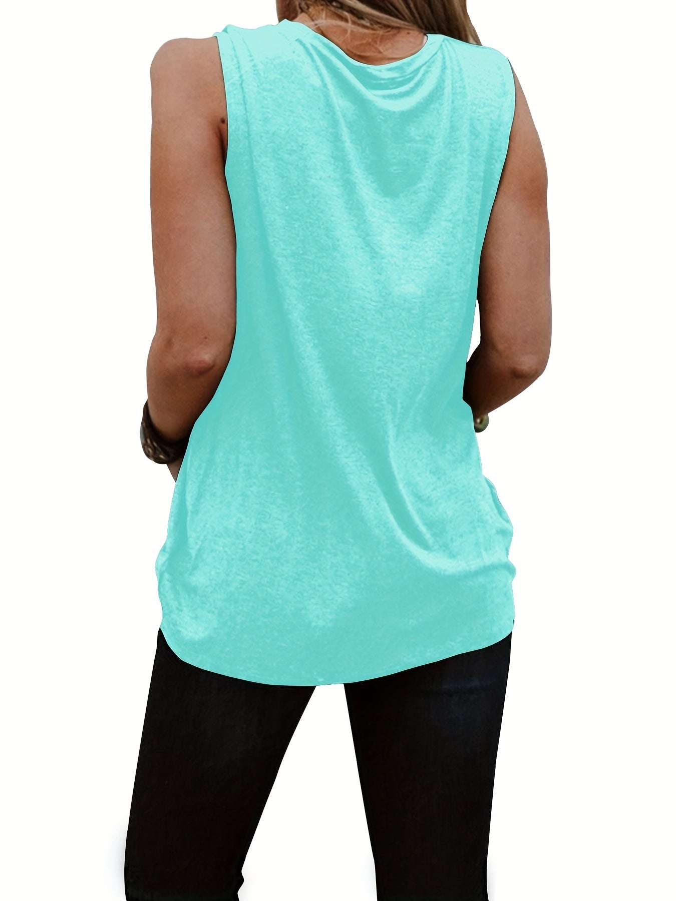 Coconut Tree & Letter Print Tank Top Sleeveless Crew Neck Casual Top