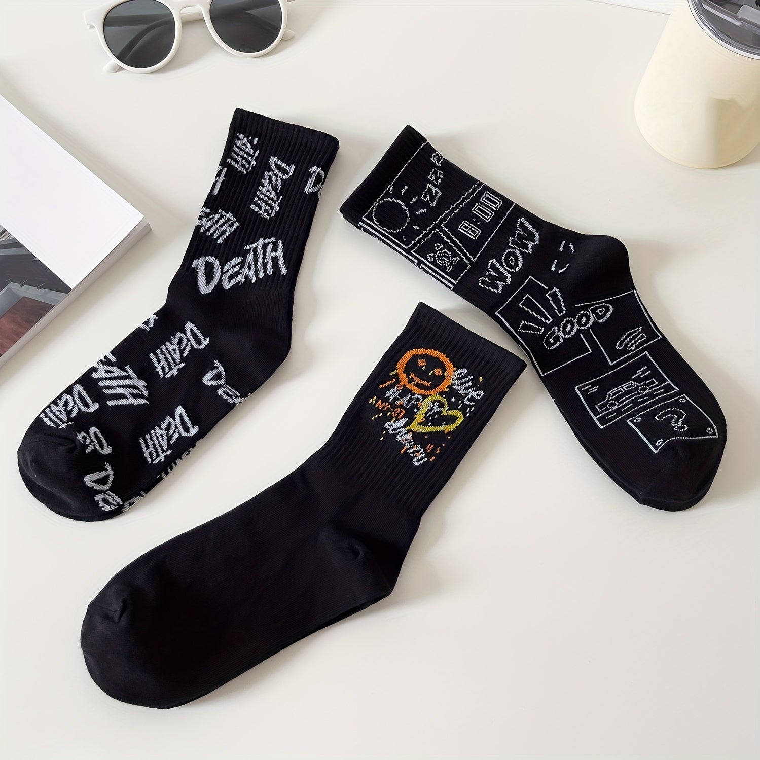 3 Pairs Letter Print Socks Comfy & Breathable Women's Stockings