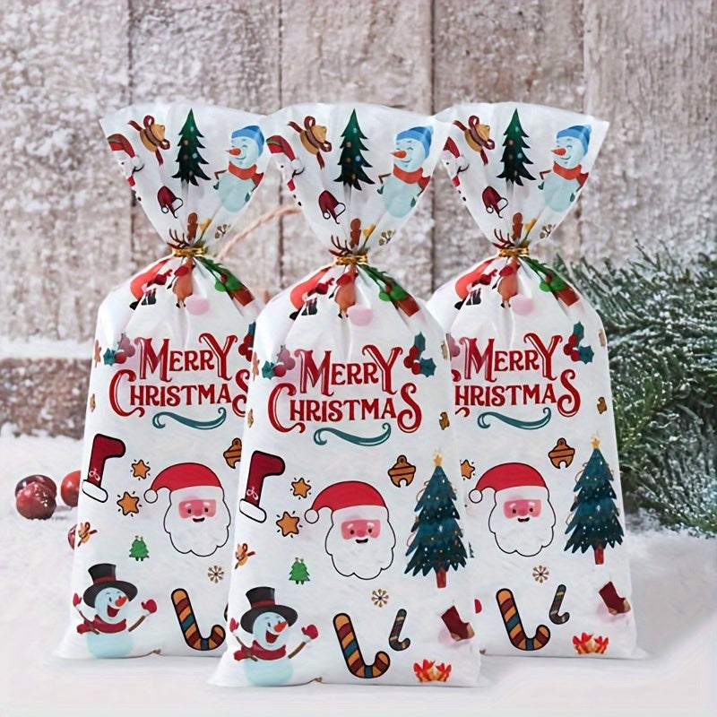 50pcs Cartoon Christmas Theme Transparent Candy Packaging Bags