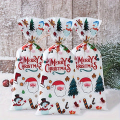 50pcs Cartoon Christmas Theme Transparent Candy Packaging Bags