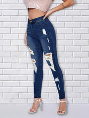High Waist Skinny Jeans Distressed Denim Pants