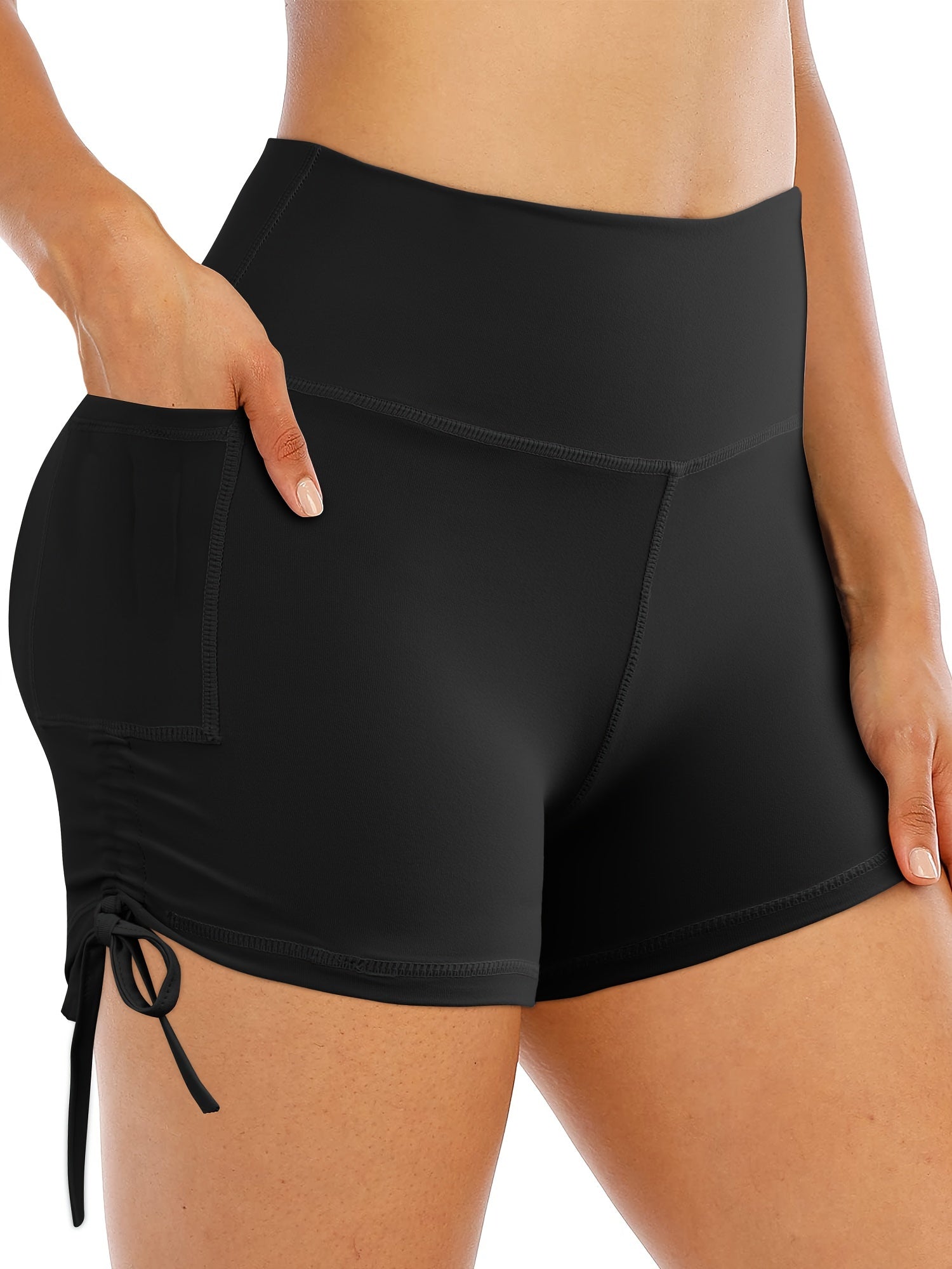 Solid Drawstring Yoga Shorts Pocket Activewear