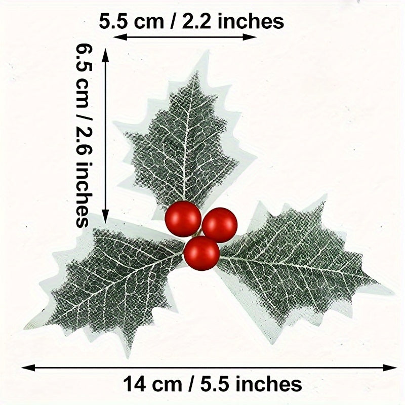 2pcs Christmas Cuttings Red Fruit Triangular Leaf Branches DIY Decor