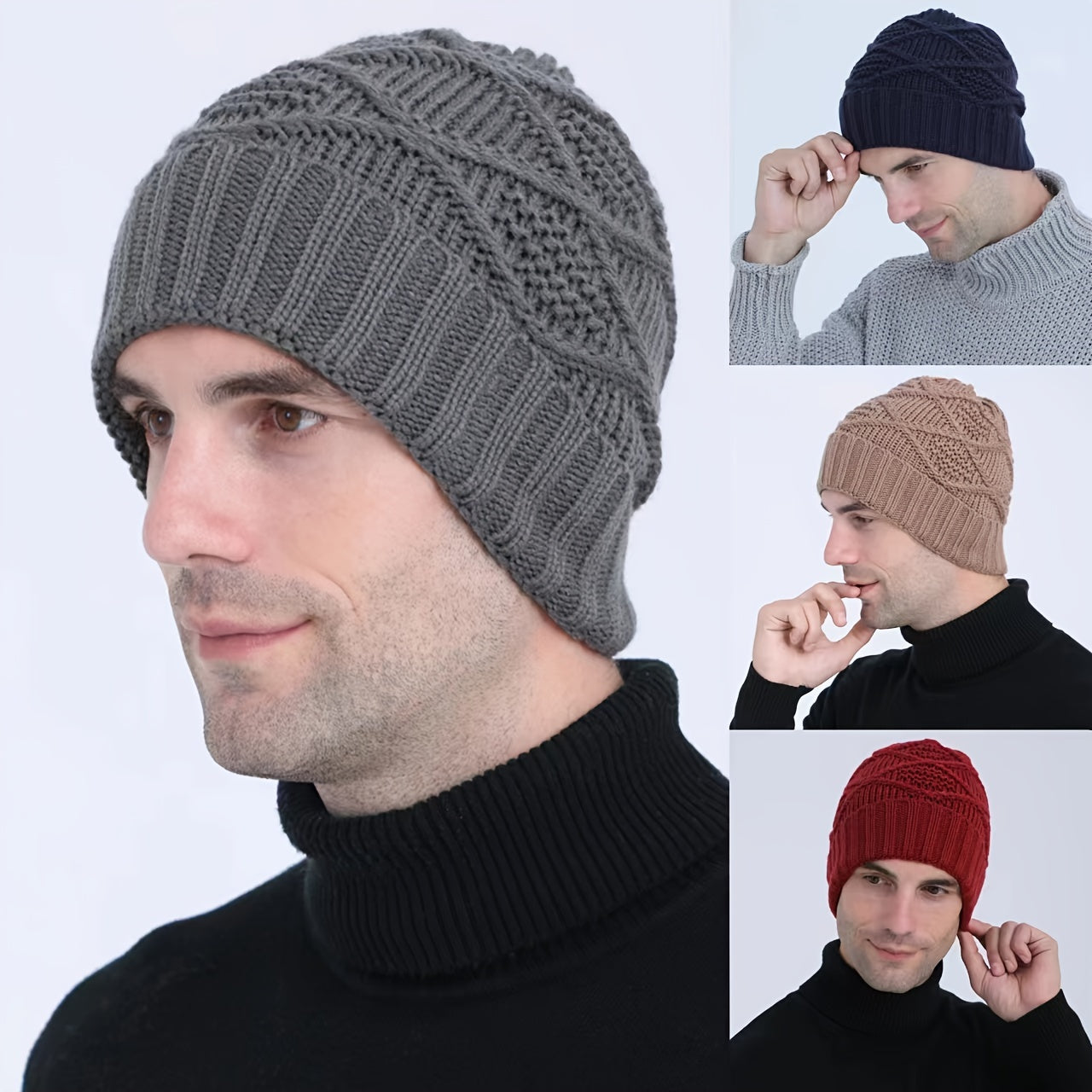 Men's Winter Jacquard Beanies Argyle Pattern Warm Hat