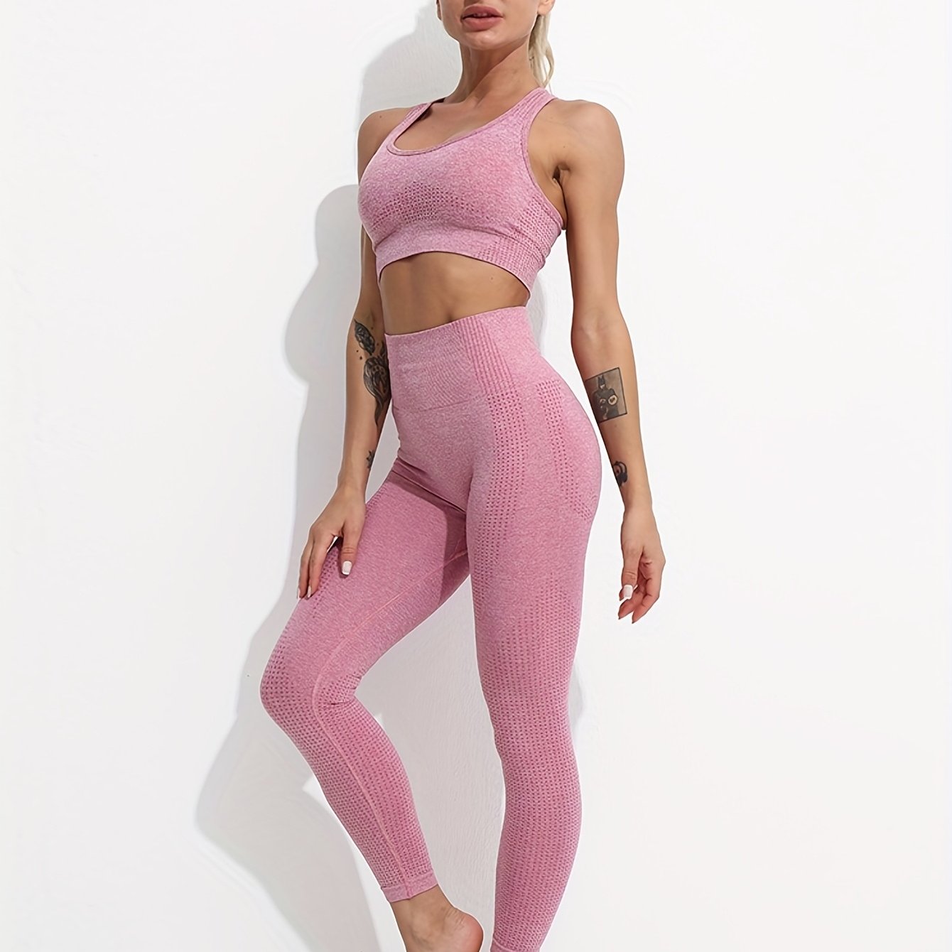 U Neck Sports Bra & High Waist Leggings Set - Fitness Workout Gym Activewear