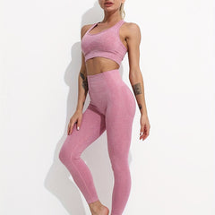 U Neck Sports Bra & High Waist Leggings Set - Fitness Workout Gym Activewear