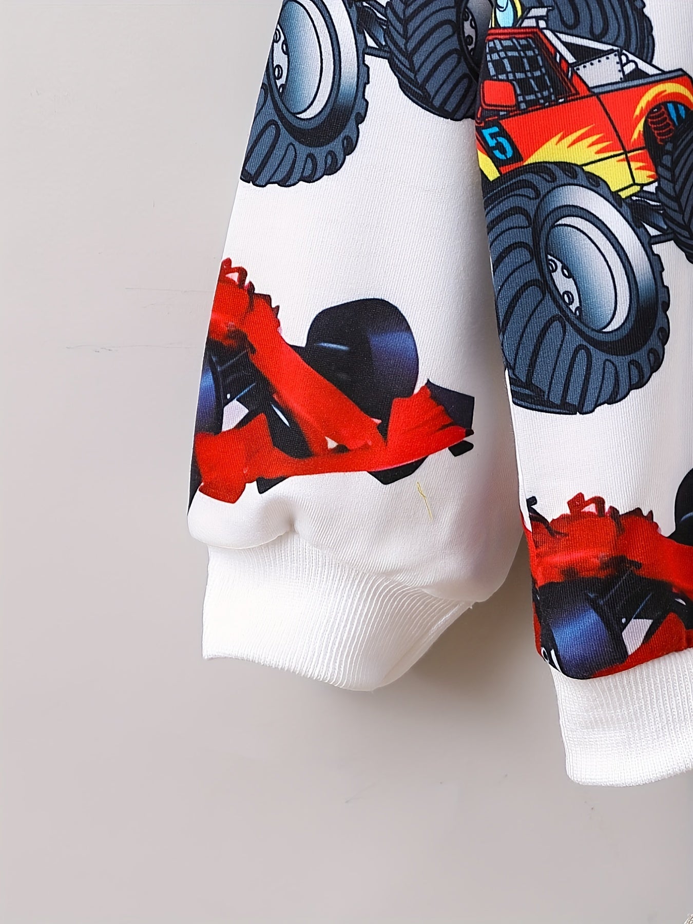 Boys Cartoon Car Print Sweatshirt Long Sleeve Crew Neck Top