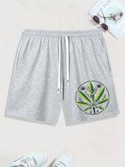 Leaf Print Men s Casual Drawstring Shorts
