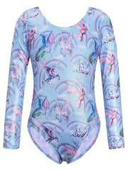 Unicorn Sky Graphic Long Sleeve Ballet Leotard Girls Gymnastics Suit