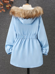 Girls Winter Fleece Hooded Jacket Coat with Drawstring Waist