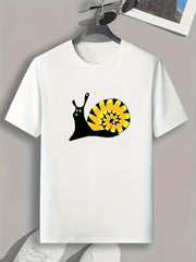 Snail Pattern Print Men's Comfy Sports T Shirt Graphic Tee