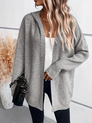 Hooded Cardigan Batwing Sleeve Mid Length Women's Casual Cardigan