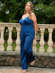 Sexy Jumpsuit Solid V Neck Ruched Wide Leg Cami Jumpsuit