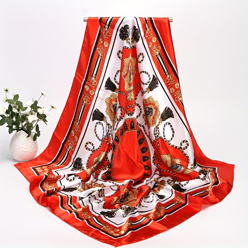 Chain Print Satin Square Scarf Large Shawl Silk Head Wrap