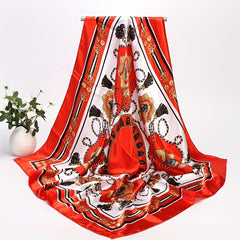 Chain Print Satin Square Scarf Large Shawl Silk Head Wrap