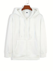 Casual Drawstring Zip Hoodie Long Sleeve Sweatshirt