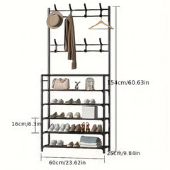 Coat Rack Shoe Storage Shelf Hanging Clothes Stand Hats Coats Balcony Drying Rac