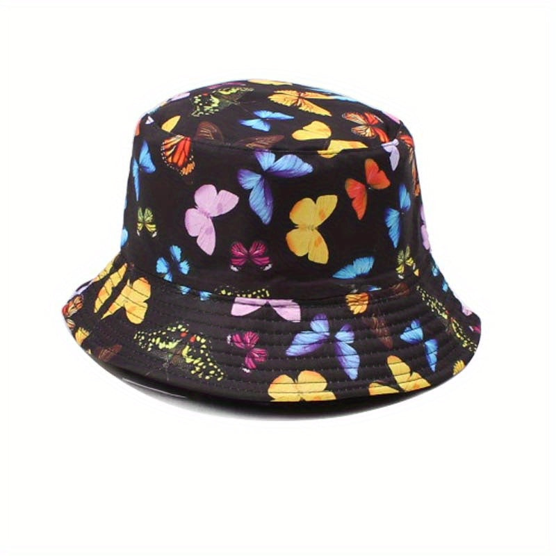 Butterfly Print Reversible Bucket Hat Casual Couple Basin Hat