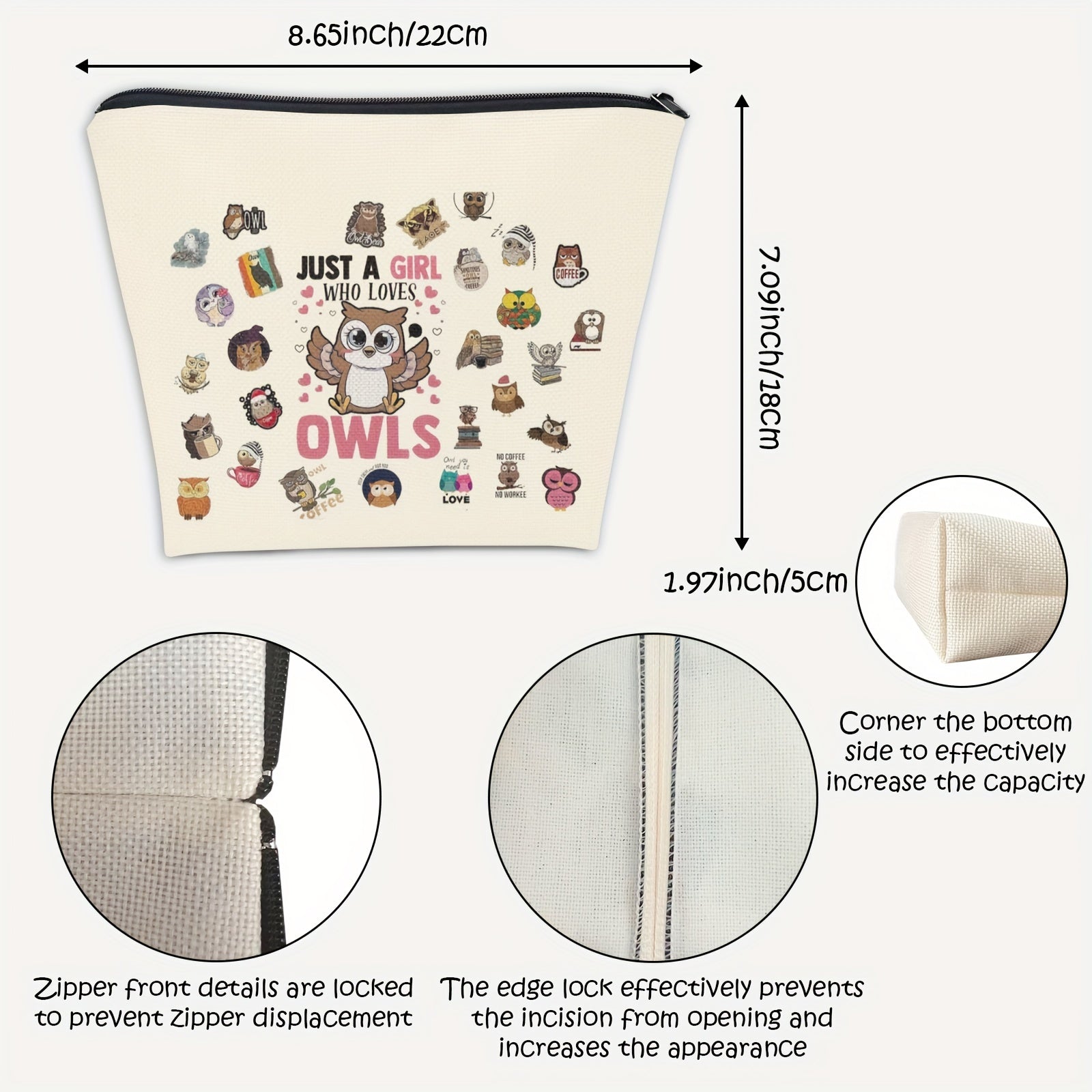 Owl Makeup Bag for Women - Just A Girl Who Loves Owls