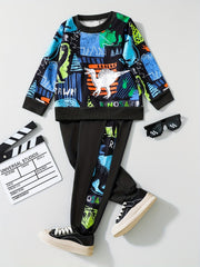 Boys Dino Print Sweatshirt & Sweatpants Set