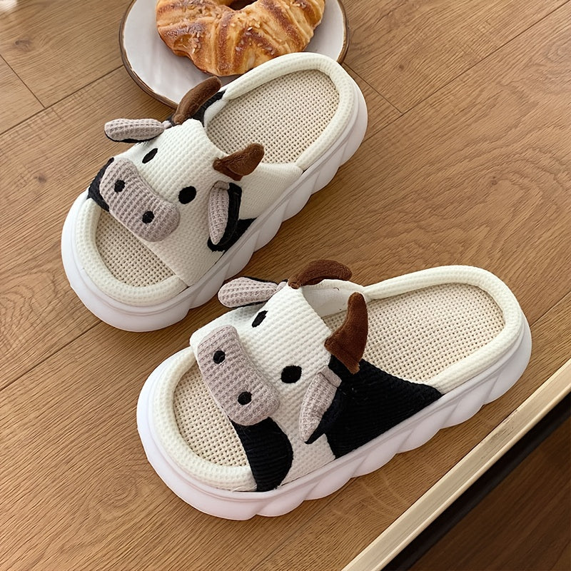 Women's Cow Plush Slippers Comfy Open Toe Slides Anti-slip Home Shoes