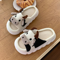 Women's Cow Plush Slippers Comfy Open Toe Slides Anti-slip Home Shoes