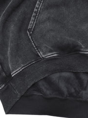 Y2K Denim Hoodie with Graffiti Print and Fleece Liner