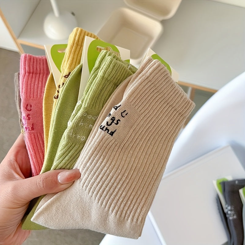 Letter Embroidery Sports Socks Women's Stockings