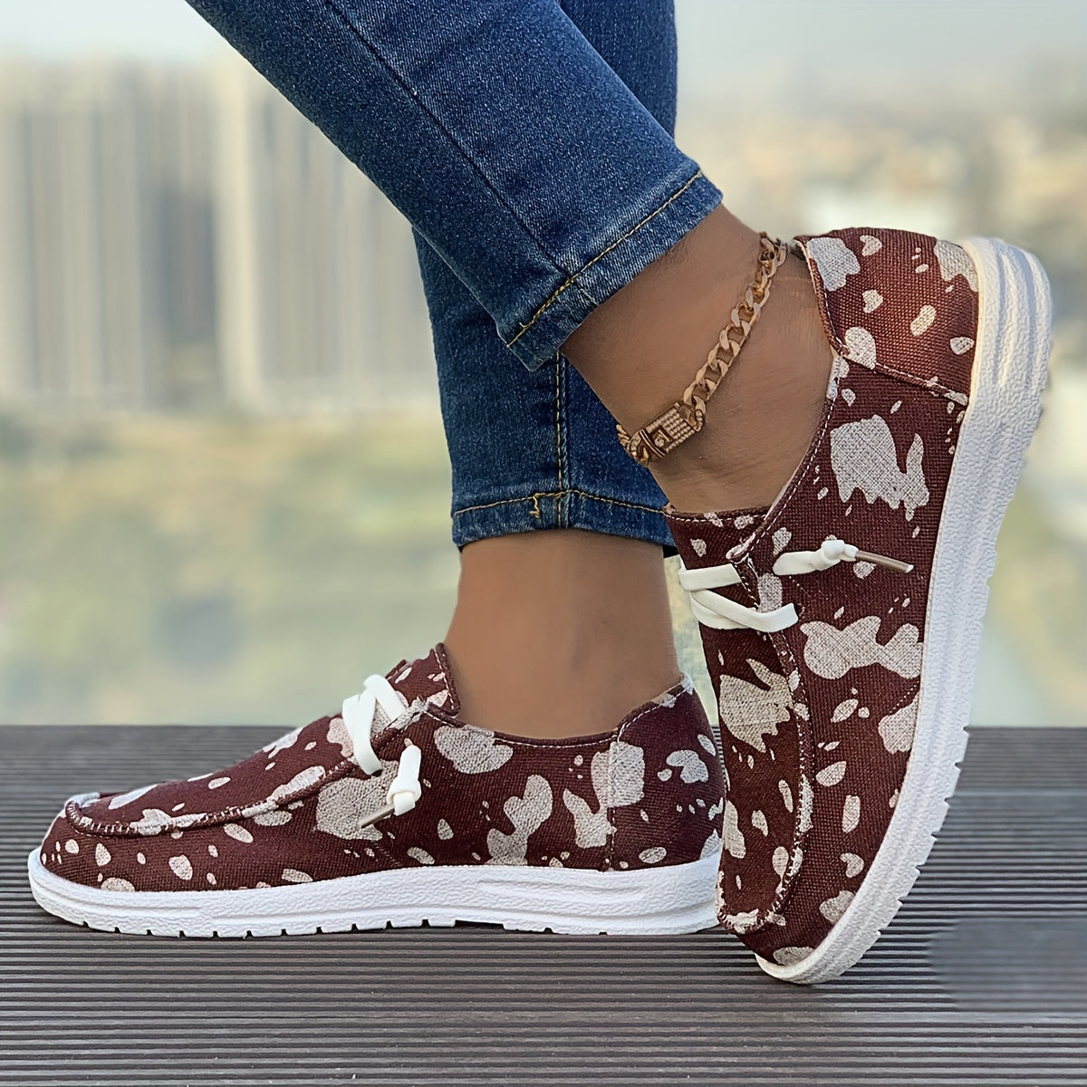 Women's Outdoor Skateboard Shoes with Cow Print