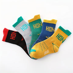 5pairs Boys Kids Letters Print Socks Casual Sports Socks