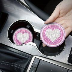 2pcs DIY Diamond Painting Car Coasters Pink Love Kits