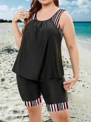 Modest Tankini Set Women's Plus Graphic Print Tank Top & Shorts Swimsu
