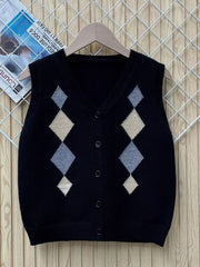 Boys Geometric Print Knitted Vest with Button