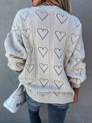Heart Pattern Cut Out V Neck Sweater Casual Long Sleeve Sweater