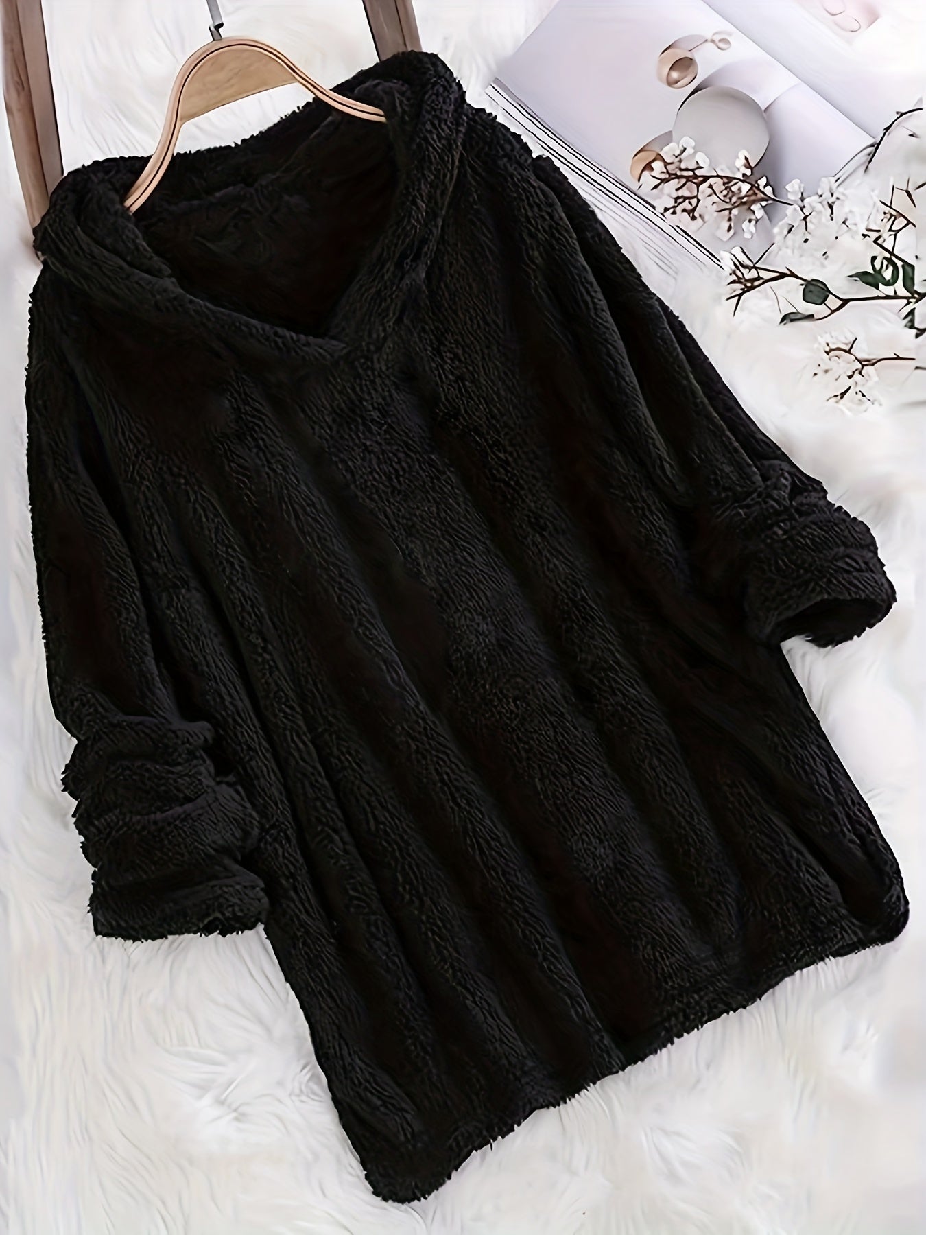 Fleece Solid Hoodie Long Sleeve Sweatshirt