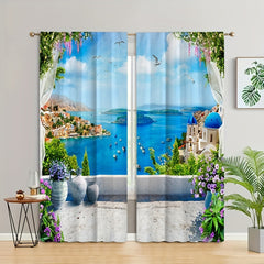 Romantic City Seagulls Boat Architecture Curtains