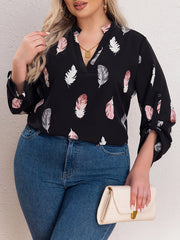 Feather Print Long Sleeve Top