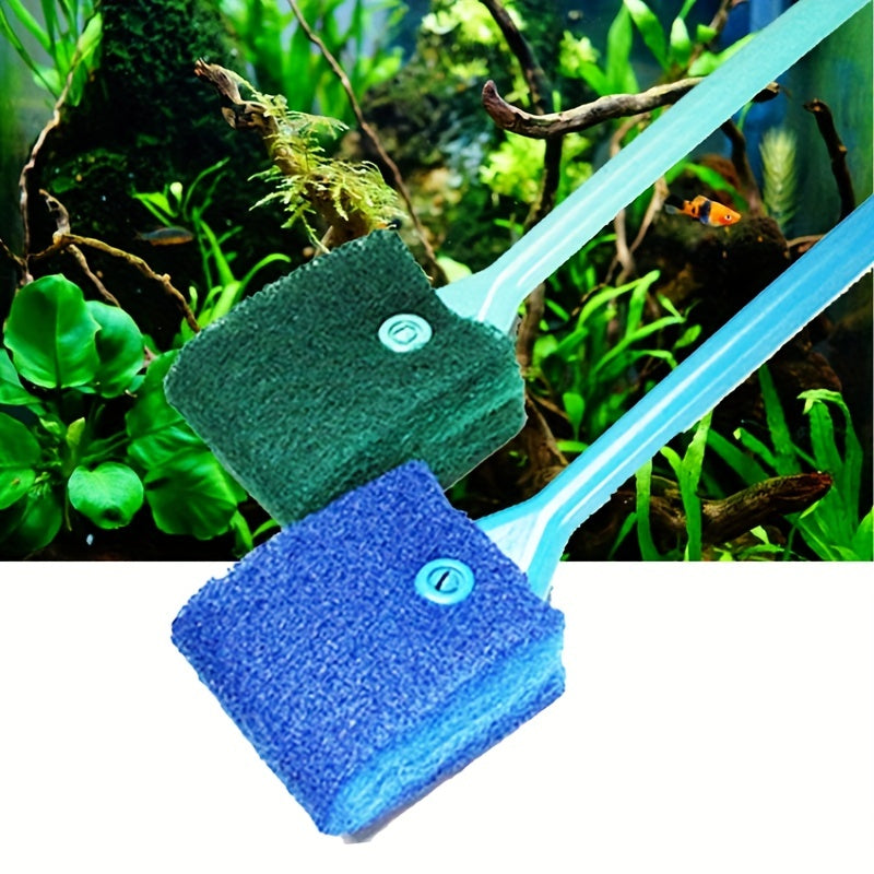 Double Sided Fish Tank Sponge Brush for Easy Algae Scraper & Glass Cleaning