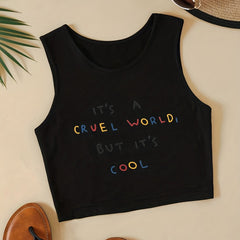 Letter Print Crop Tank Top Sleeveless Casual Top