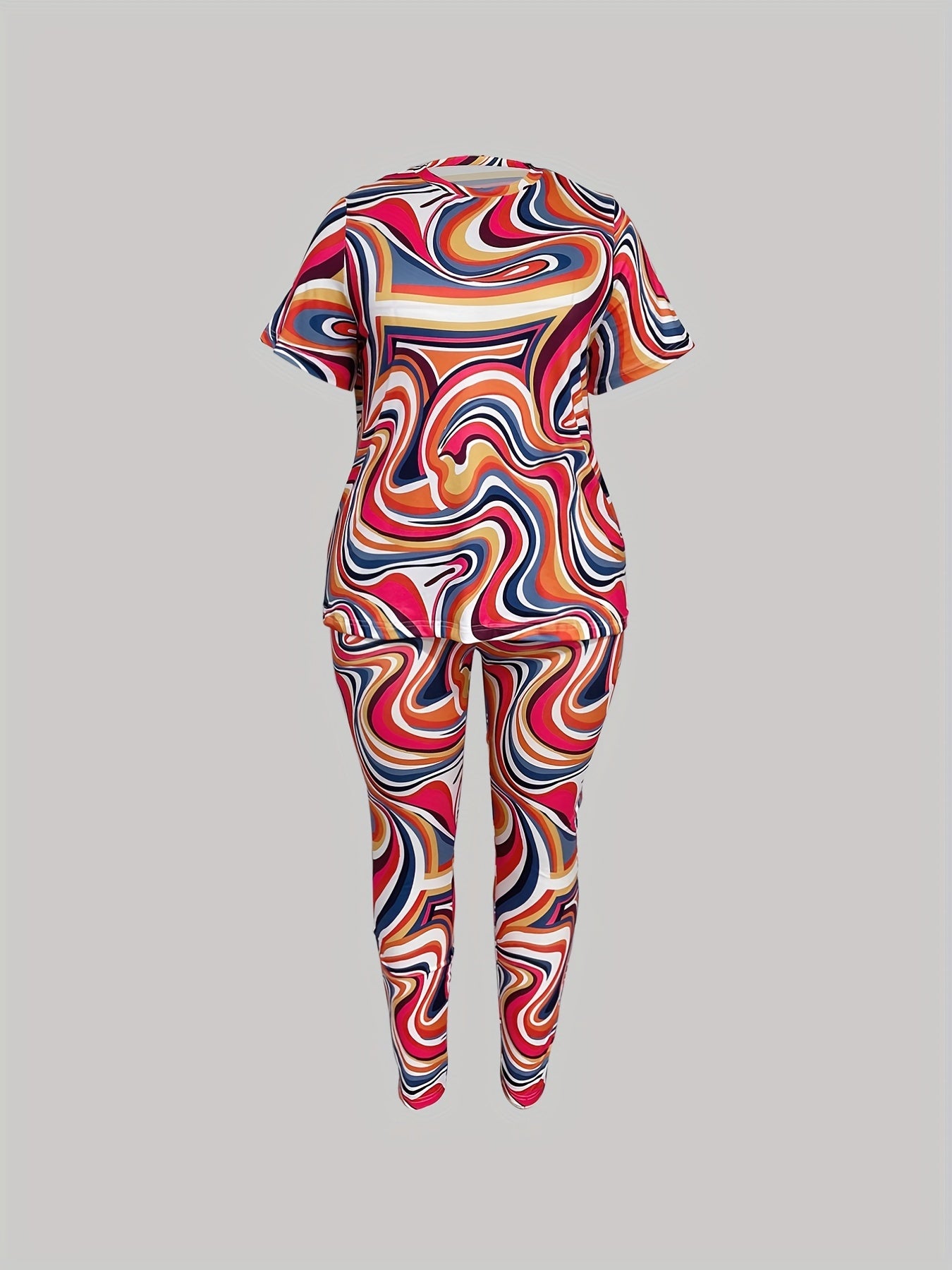 Casual Pajama Set Women's Plus Allover Print Pajama Two Piece Set