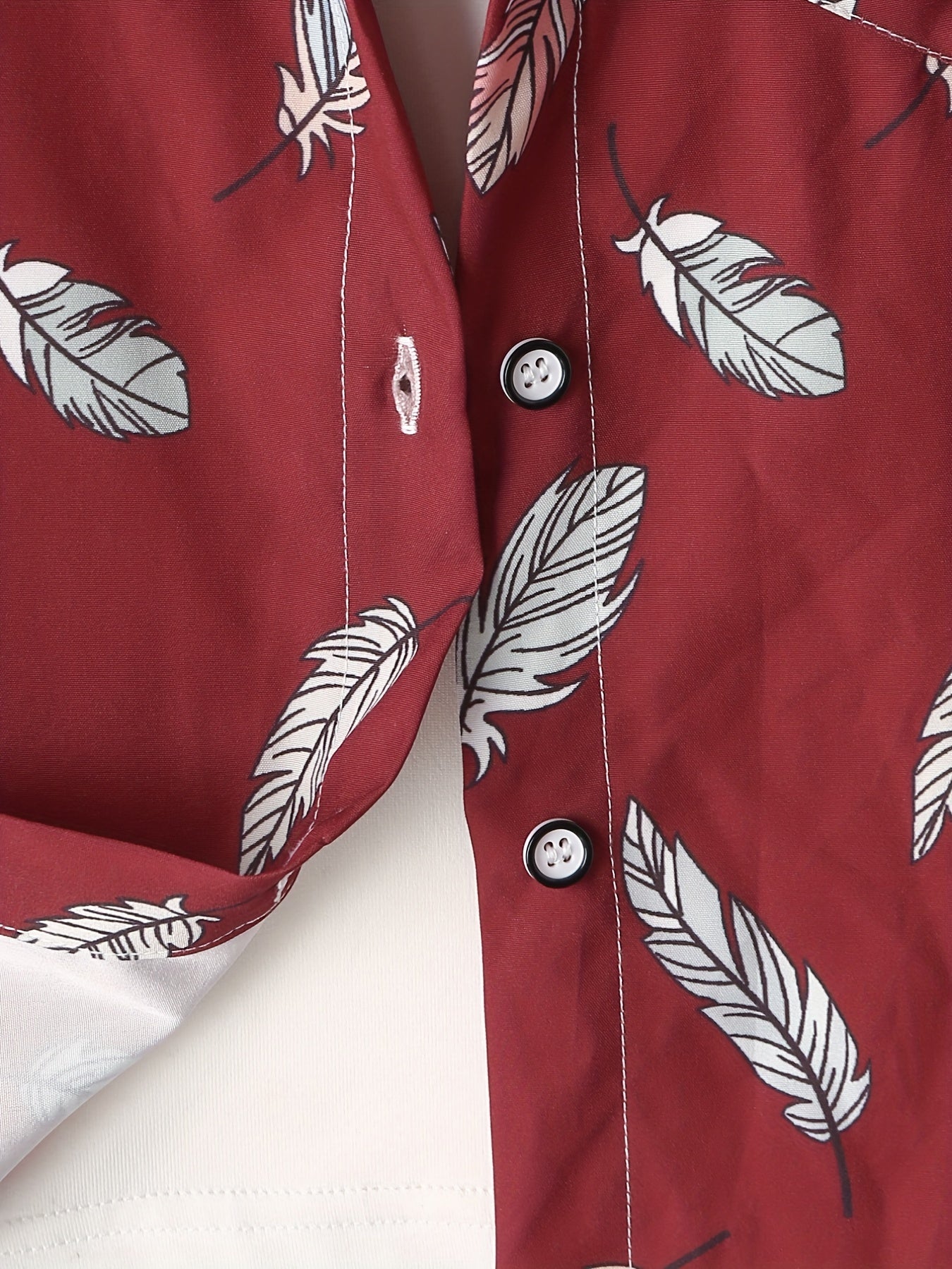 Boy's Feather Pattern Outfit 2pcs Short Sleeve Shirt & Shorts Set